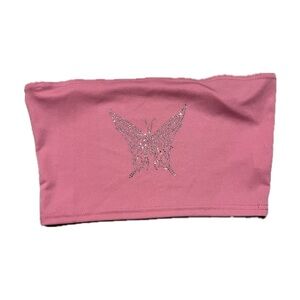 SHEIN Pink Butterfly Crop Top